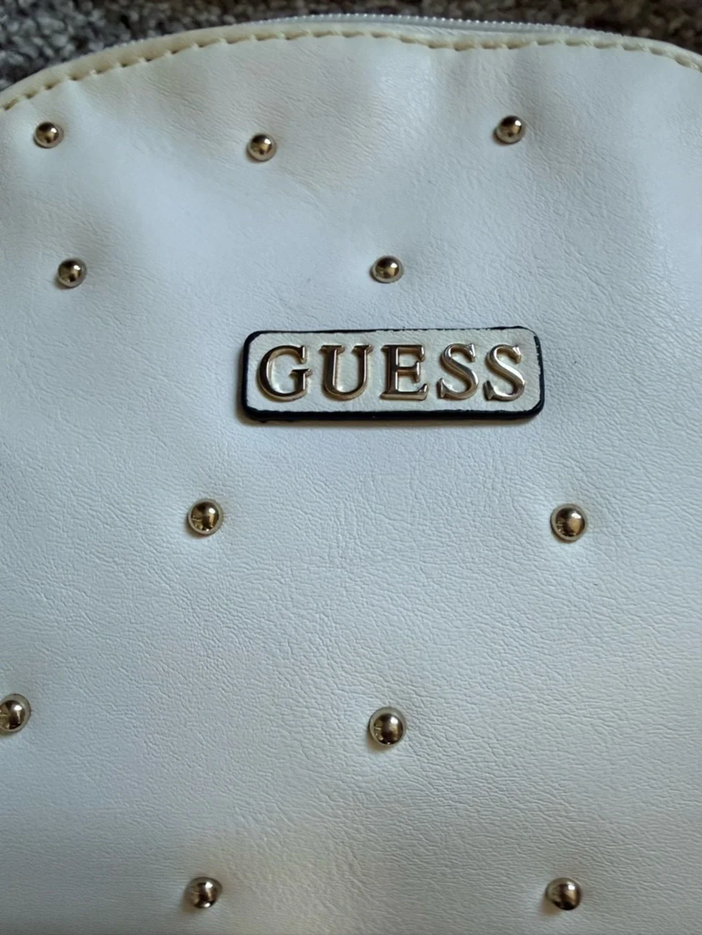 Guess White Dome Crossbody with Gold Studs Double Zipper compartment - Picture 3 of 13